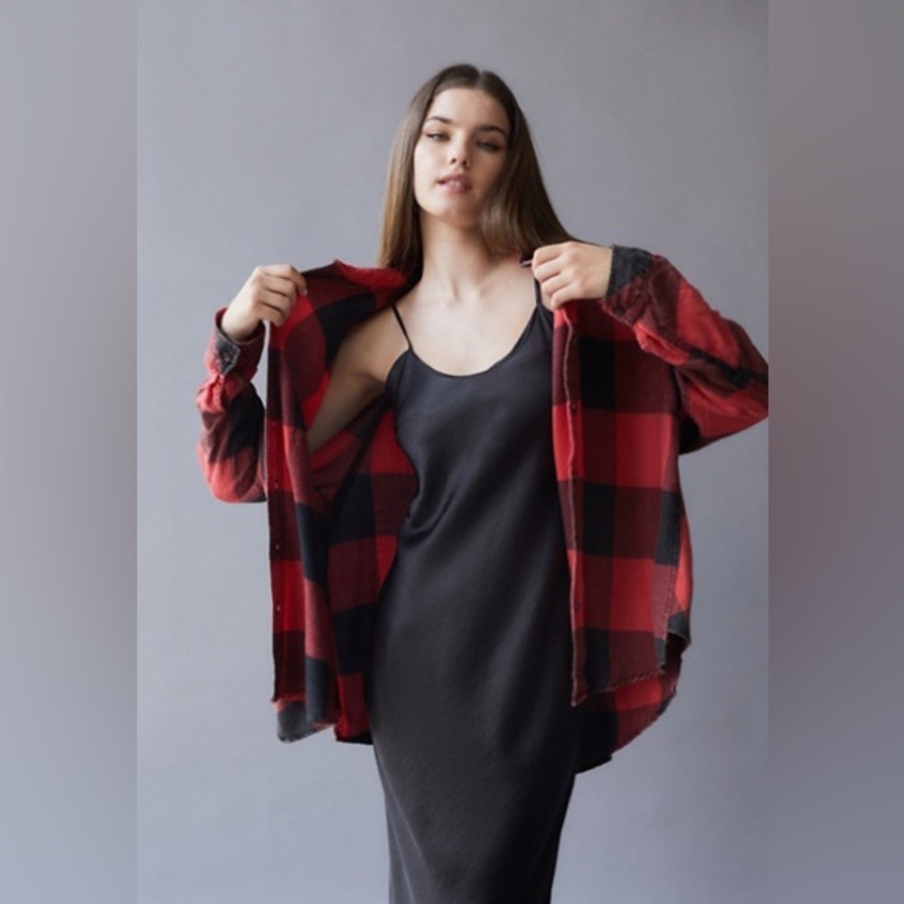 BDG Keanu Flannel Button-Down Shirt Red Black Size XS